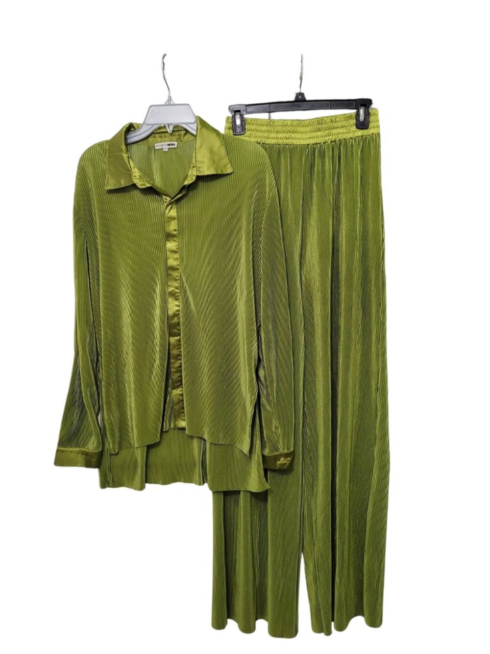 Pleated wide-leg 2-piece pant set - Olive green | Medium